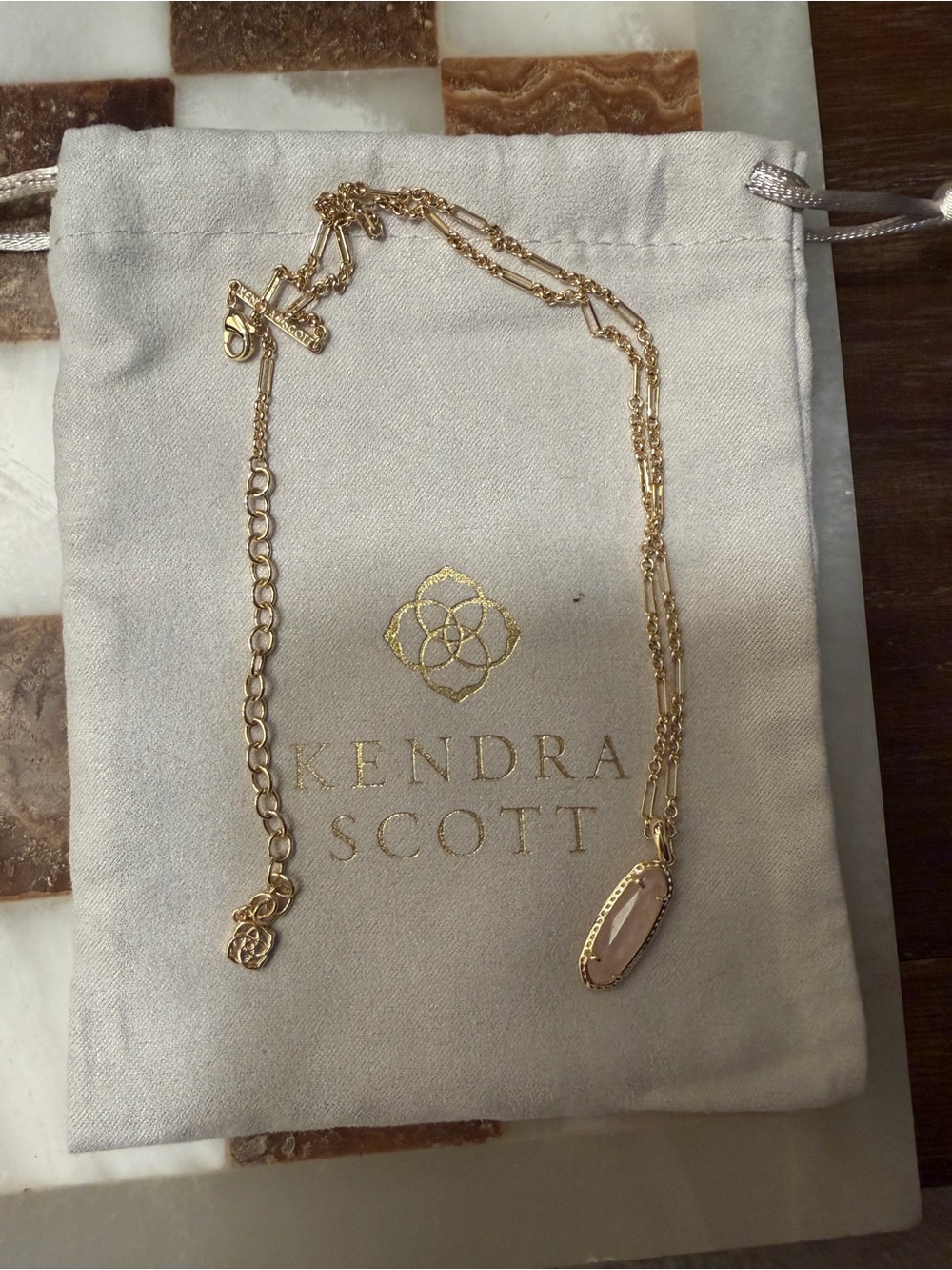 Kendra Scott Gold Necklace with Blush Pink Pendant